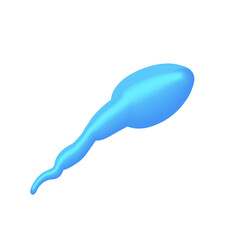 Glossy gradient symbol of gamete (sperm) in bright blue-cyan colors in 3D style. Modern decorative volumetric style, isolated on transparent background.