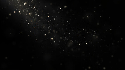 Abstract background of sparkling glitter particles floating in the dark
