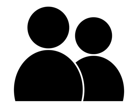Simple solid black silhouette vector icon representing two people or a user pair. Partnership, friends, communication or a user profile duet