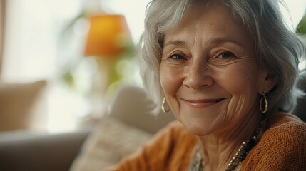 Warm and welcoming portrait of a mature woman in her home environment.
