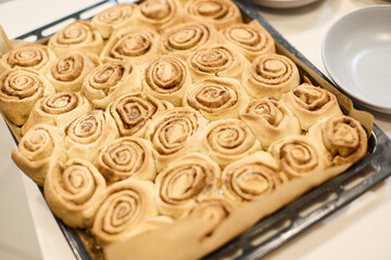Homemade cinnamon buns close up