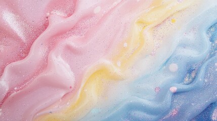 A colorful, glittery background with a pink, yellow, and blue stripe. The background is made of glitter and the stripe is made of paint