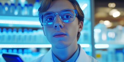 A young man with glasses working in a laboratory.