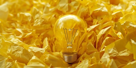 Old-fashioned lightbulb shining bright against golden scrapbooking paper