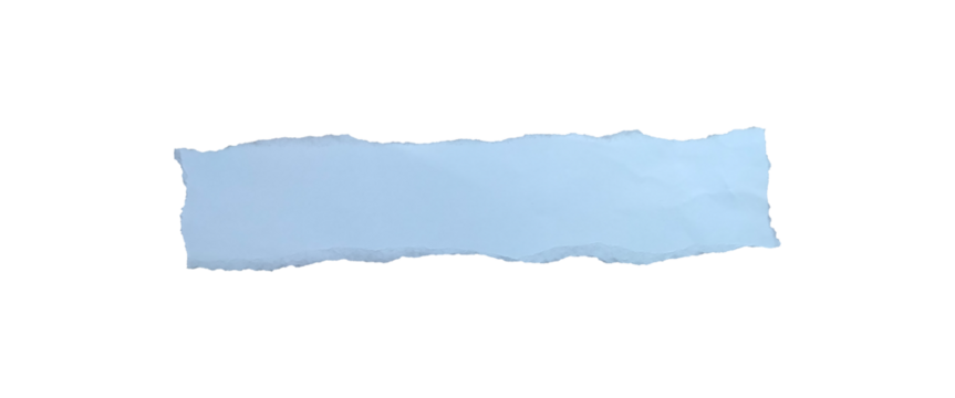 Ripped torn white paper strip with rough edges isolated on transparent background, blank texture for design and collage art.