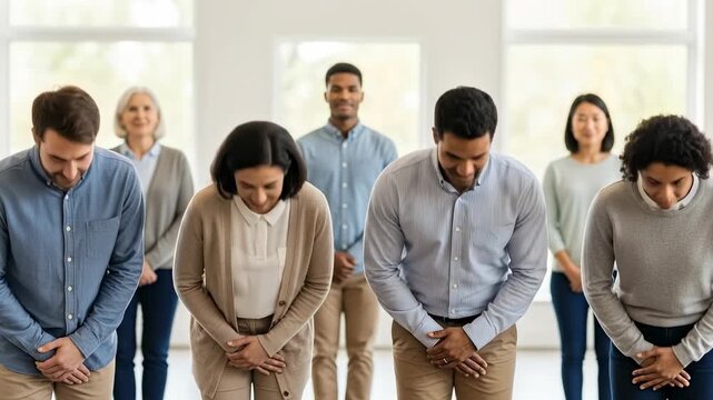 Diverse Group of Professional Business People Bowing Together in Respect.