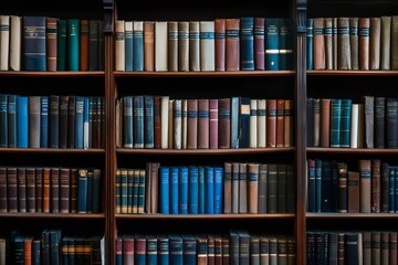 Old books filling wooden library shelves with knowledge