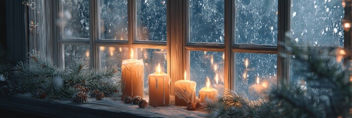 A window with candles lit in it