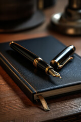 Elegant fountain pen resting on a leather journal for classic style and timeless writing moments at your desk