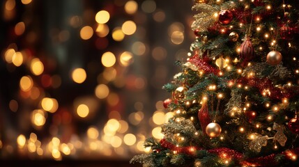 A Christmas tree with lights and ornaments