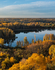 Obraz premium Golden autumn at lake Cierps ,Latgale, Latvia.