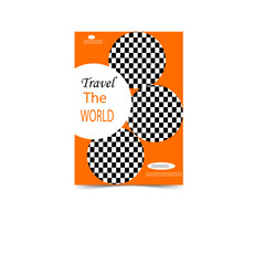 Dynamic Retro Travel Flyer Template: Global Trip Advertisement Poster with Checkerboard Circles and Bold Typography.