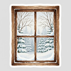 Cozy Winter Window View Snowy Forest