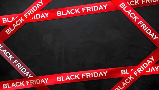 Red ribbons for black friday sale on black background. Crossed ribbons. Big sale. Graphic elements. Vector illustration