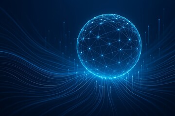 Blue abstract lines and spheres visualizing big data analytics and cloud computing network