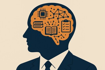 Flat vector illustration of human brain symbolizing intelligence order and knowledge Neural connections concept in formal structured mind design