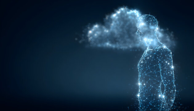 Digital informational technology web futuristic hologram with cloud, Generative AI