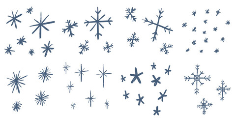 snowflakes set on transparent background in grunge style	
