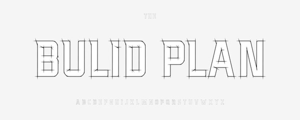 Architec Sketch Font, Draft Line Outline Alphabet, Technical Blueprint Letters, Pencil Contour Type for Building Engineering Plans, Architect Construction Project Headline and Logo. Vector typeset