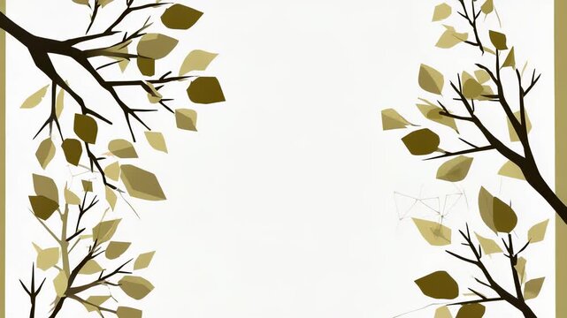 Minimalist Tree Branches with Autumn Leaves on White Background, Abstract Botanical Illustration with Copy Space for Seasonal Designs