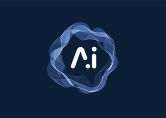 AI Cloud Circle Wave Logo Concept, Artificial Intelligence Abstract Icon. Automation Generate Technology, Computer Machine Learning Thinking. Future Typography Business Brand. Vector Illustration