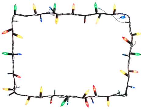 Rectangular frame of colorful christmas lights isolated on transparent background