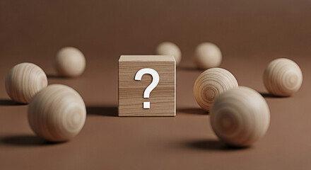 Question mark cube wooden balls uncertainty problem solving decision making choice options analysis strategy planning thinking idea concept solution