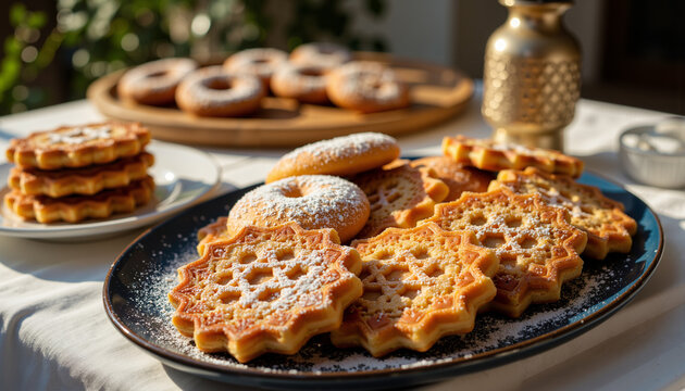 Hanukkah cookies tray with latkes and sufganiyah donuts in modern style - Powered by Adobe