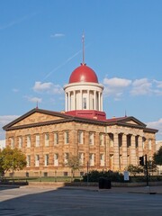 Historic Old State Capitol Building with Red Dome in Springfield, Illinois on a Sunny Day (west side view, vertical)