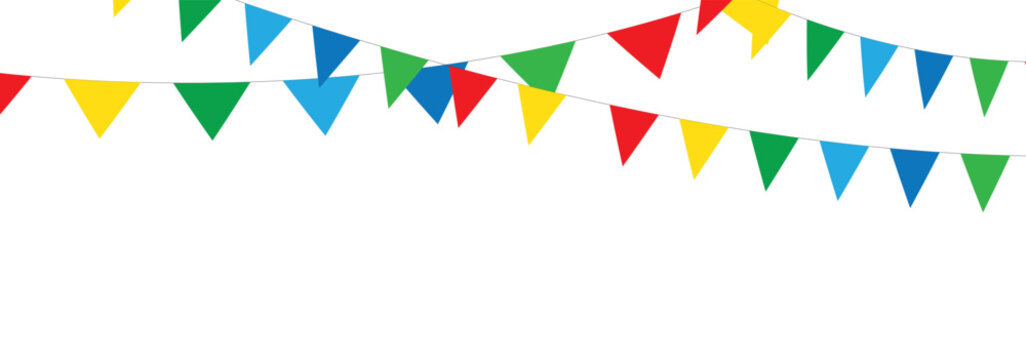 Set of multicolored buntings garlands flags isolated on white background. carnival colored garlands and bunting. confetti festive colorful carnival. Best Design Collection.