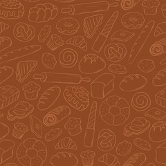 Bread doodles, bakery theme monochrome seamless pattern for packaging, wallpaper, textile prints, wrapping paper, backgrounds, etc. EPS 10
