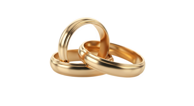 Gold wedding rings isolated on PNG background.