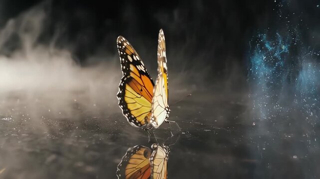 Butterfly on the ground with mirrored wing