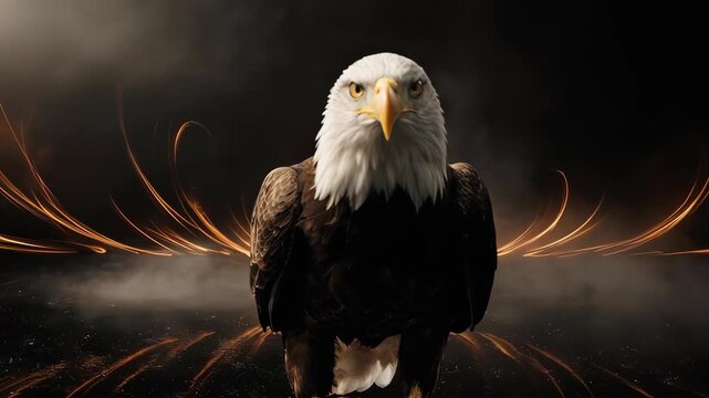 Majestic bald eagle portrait with intense gaze and spread wings
