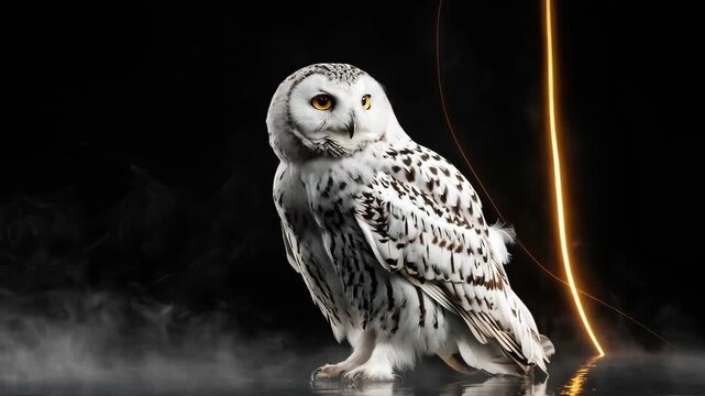 Snowy owl with a majestic appearance against a dark background