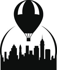 Hot air balloon over city skyline silhouette isolated on white background isolated on transparent background