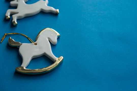 christmas decoration horse and deer on a blue background
