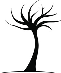 Stylized silhouette of a bare tree isolated on white background isolated on transparent background