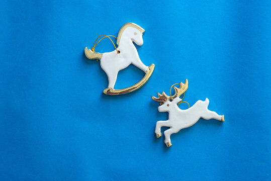 christmas decoration horse and deer on a blue background