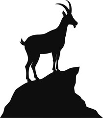 Silhouette of a goat standing on a rocky peak silhouette isolated on white background isolated on transparent background