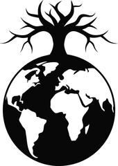 Silhouette of a tree growing out of the earth isolated on white background isolated on transparent background