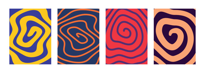 Abstract swirl pattern vertical banners in vibrant colors. Psychedelic vector background
