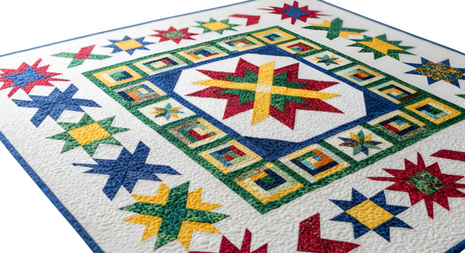 Close up of a quilt isolated on PNG background.