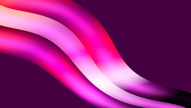 Abstract neon ribbon waves on dark purple background - Powered by Adobe