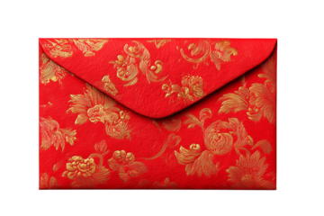 Red envelope with gold floral pattern for Lunar New Year celebrations isolated on a transparent background