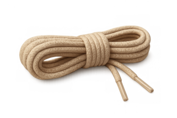 Coiling beige shoelace with aglets, transparent background