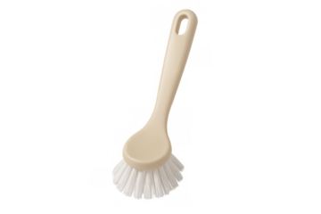 Beige plastic dish brush cleaning kitchen utensil transparent background