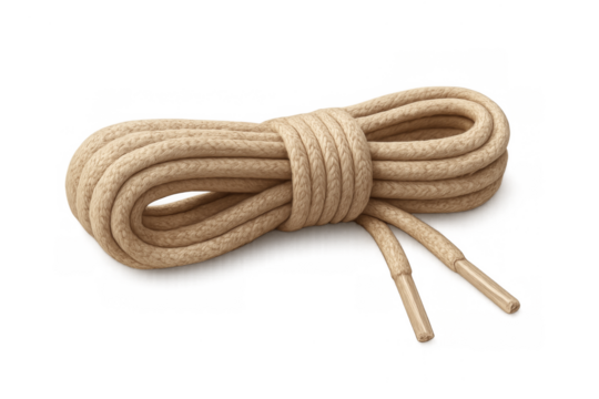Coiling beige shoelace with aglets, transparent background