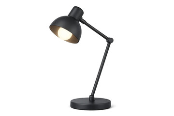 Black desk lamp illuminating table with transparent background