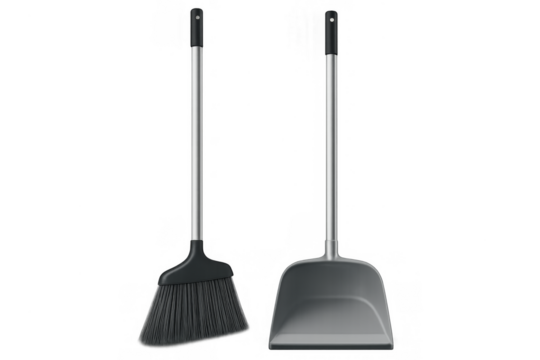 Broom and dustpan cleaning tools transparent background